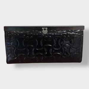 Black Embossed Clutch with Silver Trim
